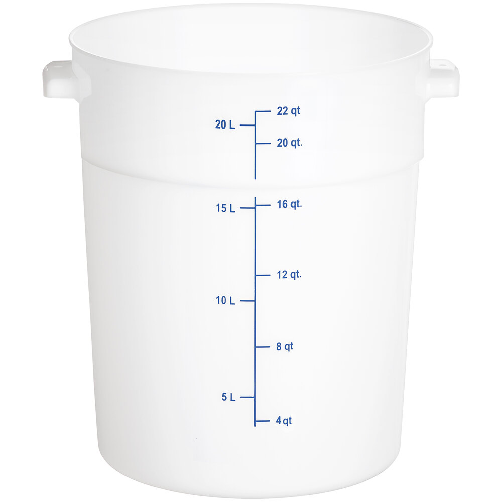 Carlisle 22 Qt. White Round Polyethylene Food Storage Container with Blue Graduations