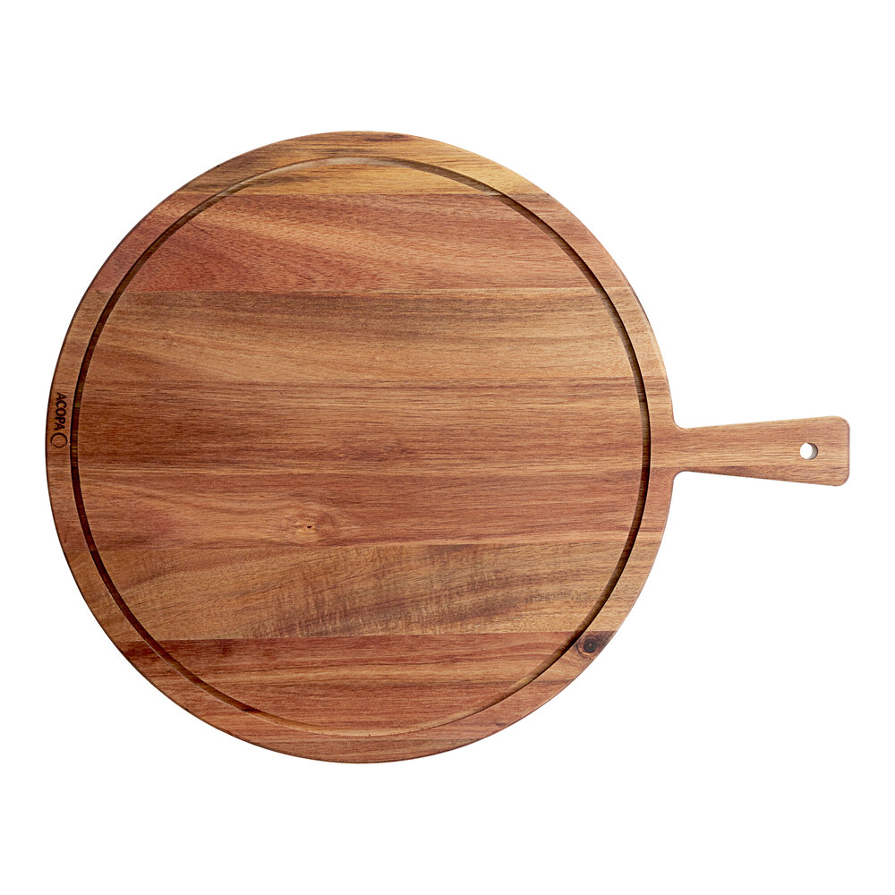 Acopa 18" Round XL Acacia Wood Serving Board with 5" Handle