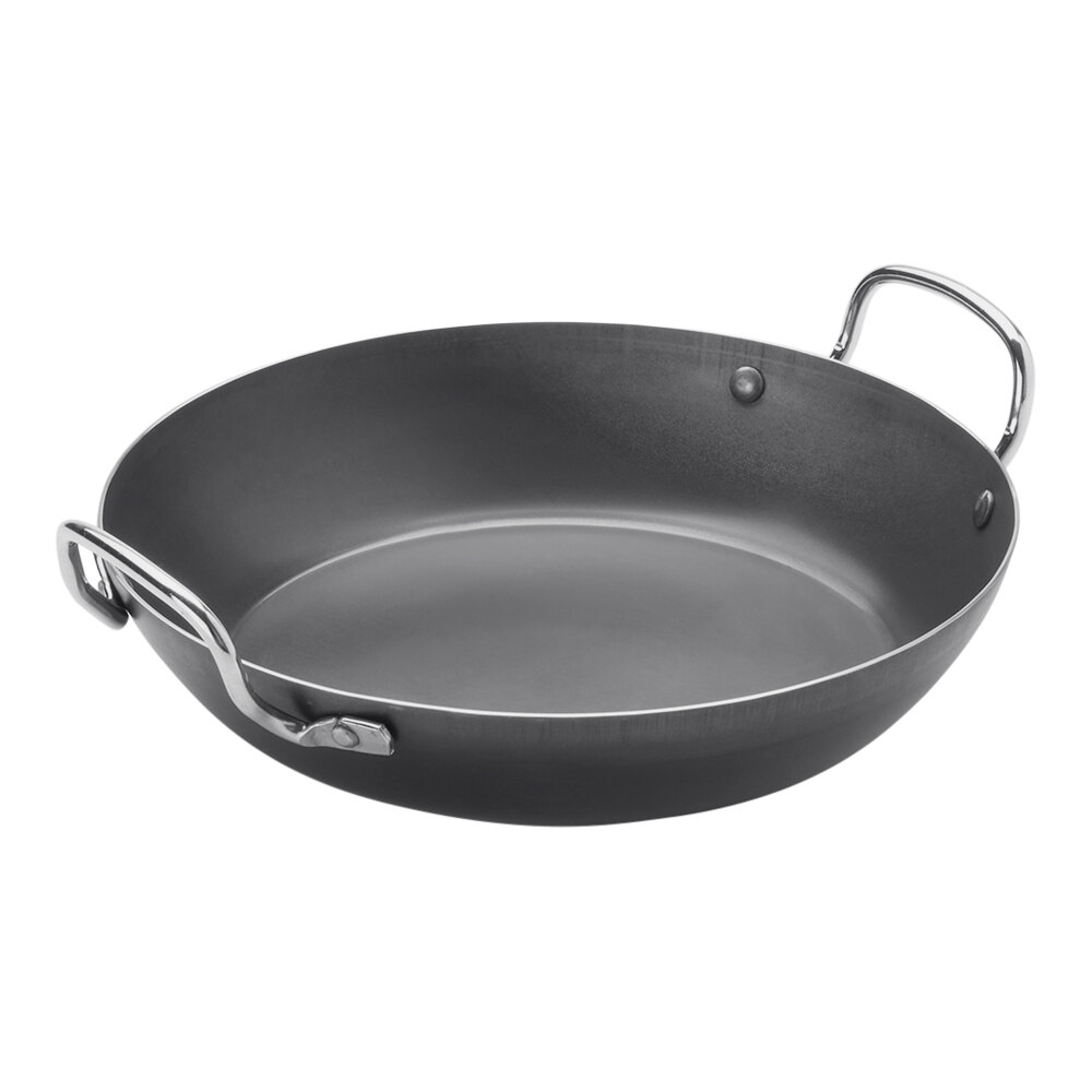 American Metalcraft 9 1/2" Black Carbon Steel Paella Pan BSPP9