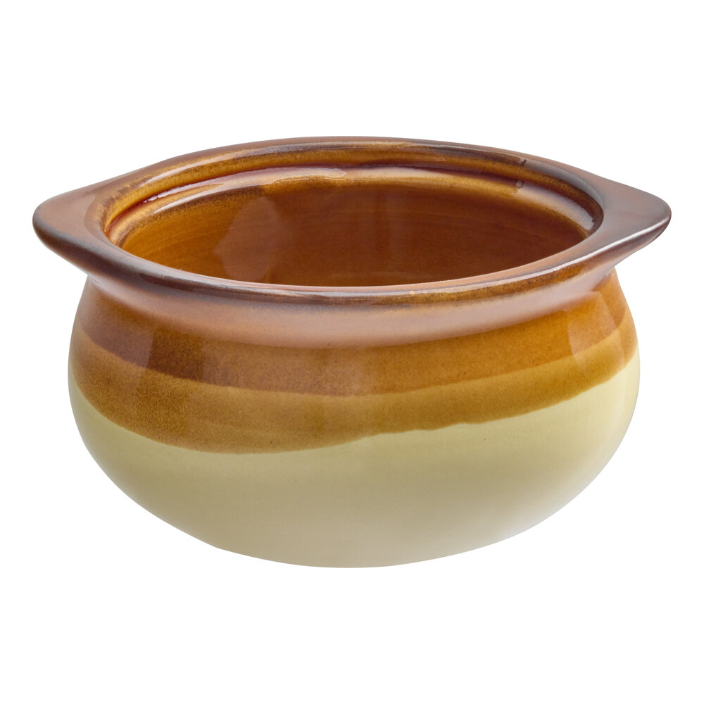 Acopa Two Tone 10 oz. Onion Soup Stoneware Crock / Bowl - 6/Pack