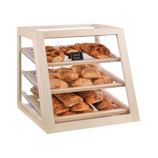 Cal-Mil Blonde 21" x 21 1/2" x 21 1/2" Maple Wood Self-Serve 3-Tier Slanted Front Display Case 3432-S-71