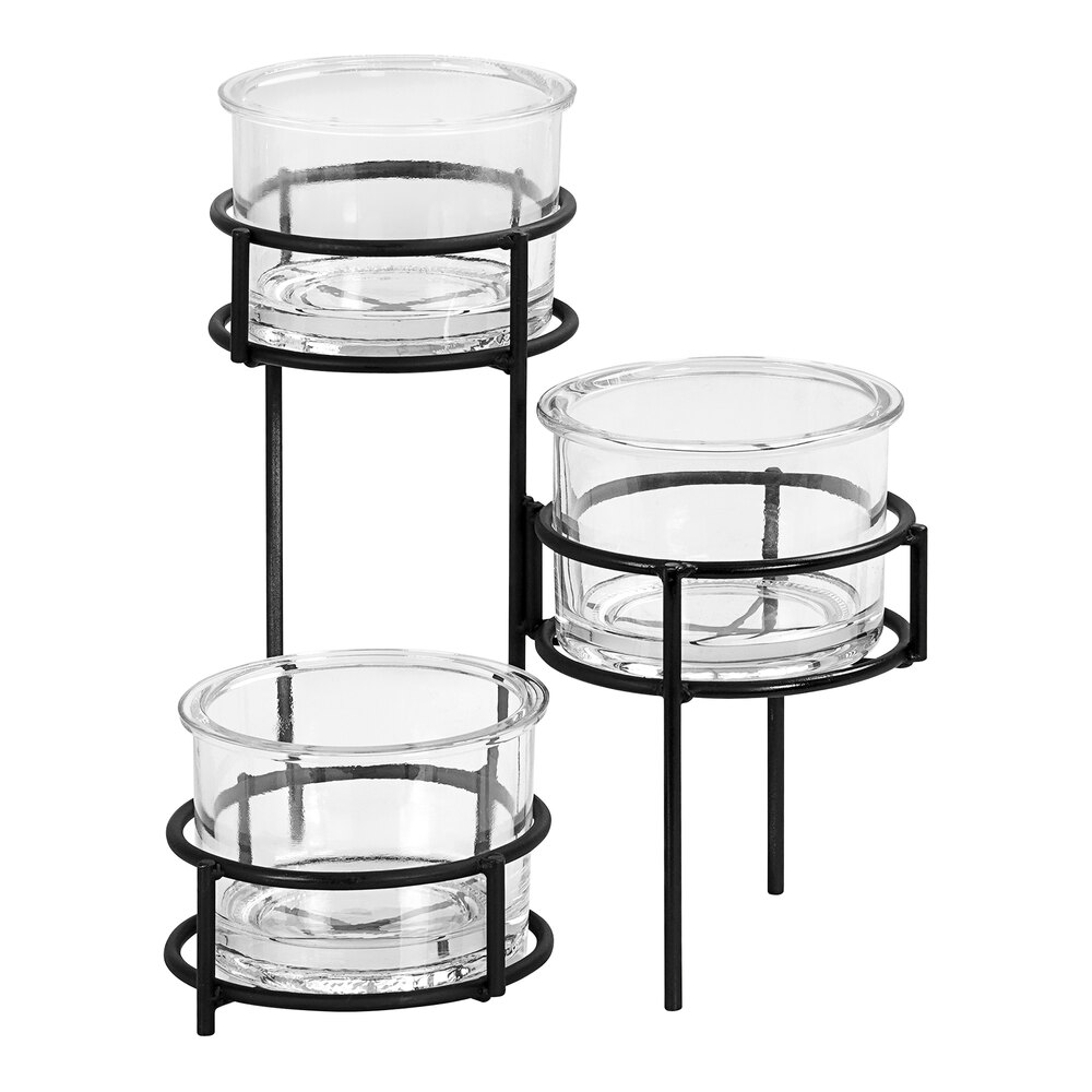Cal-Mil Madison 9" x 9" x 9 1/2" Black 3-Tier Condiment Display with (3) 32 oz. Jars