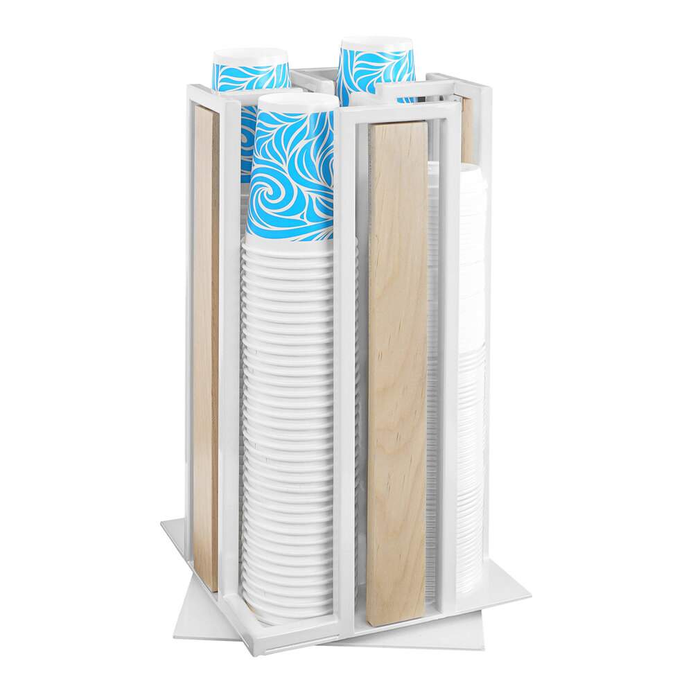 Cal-Mil Blonde Maple Wood / White Metal 4-Section Revolving Countertop Cup / Lid Organizer 3904-71