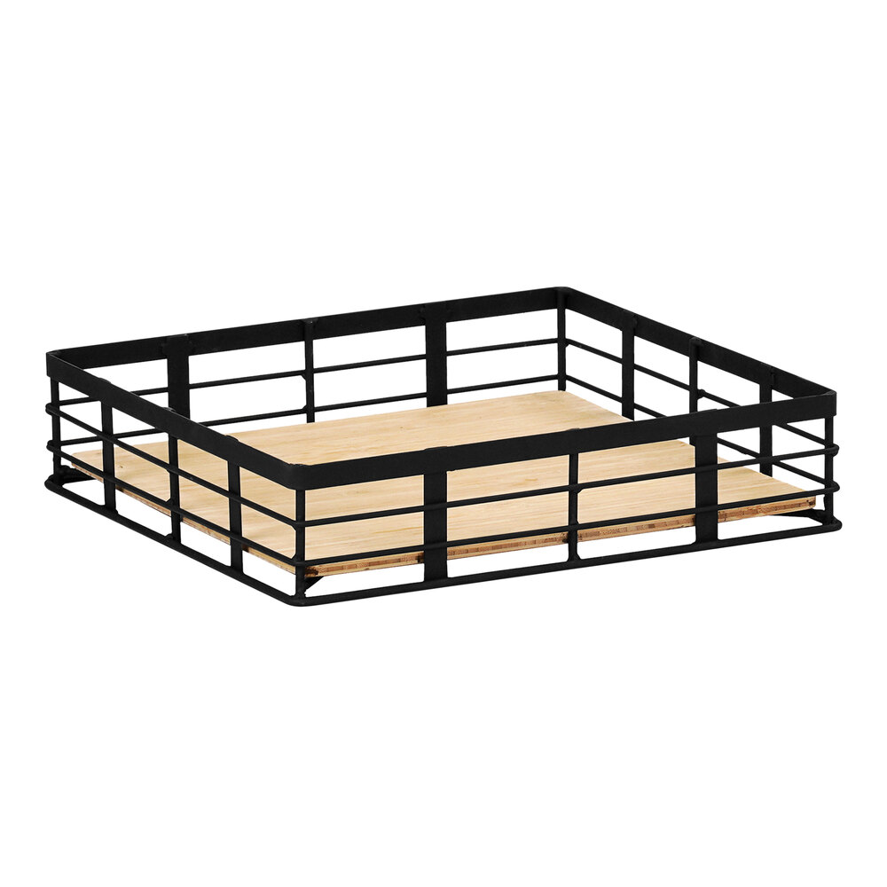 Cal-Mil Madison 12 1/2" x 12 1/2" x 3" Black Metal / Reclaimed Bamboo Reversible Display Riser 22600-3-13