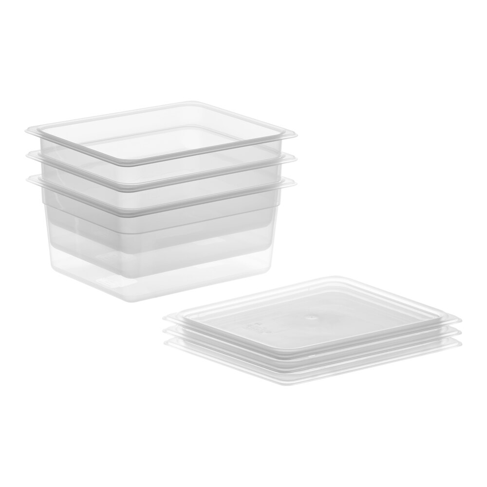 Vigor 1/2 Size 6" Deep Translucent Polypropylene Food Pan with Secure Sealing Lid Kit - 3/Pack