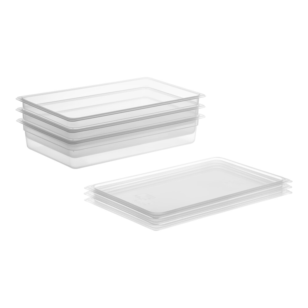 Vigor Full Size 4" Deep Translucent Polypropylene Food Pan with Secure Sealing Lid Kit - 3/Pack