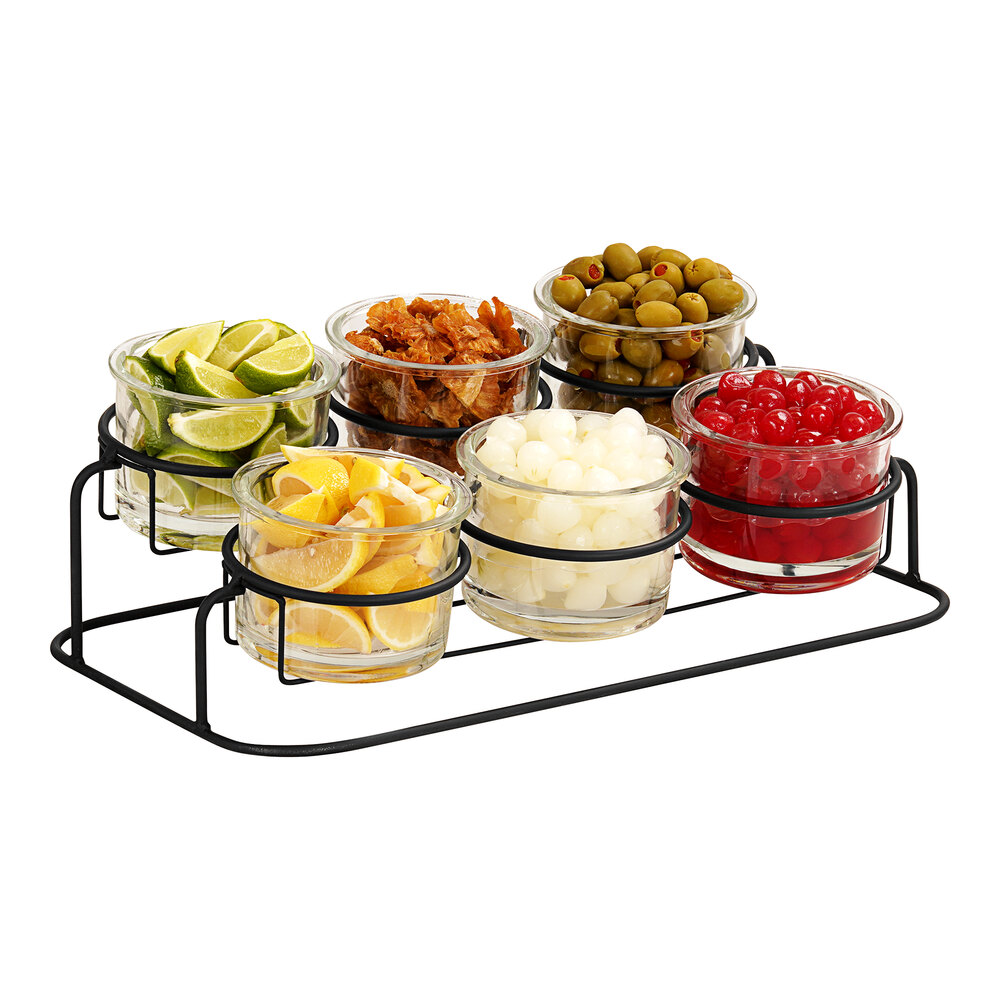 Cal-Mil Madison 19" x 11" x 5 1/4" Black 2-Tier Condiment Display with (6) 32 oz. Jars