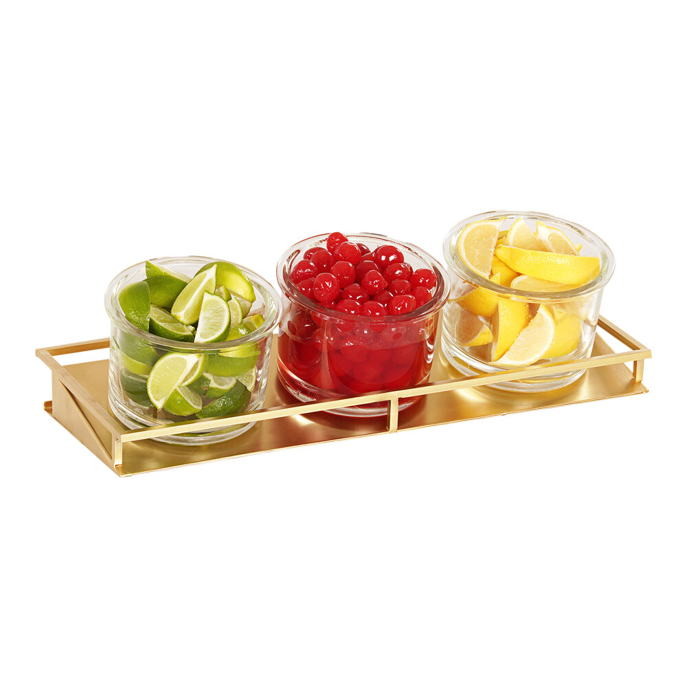 Cal-Mil Monaco Gold Metal Condiment Organizer with (3) 32 oz. Glass Jars - 16 1/2" x 6" x 5 3/4"