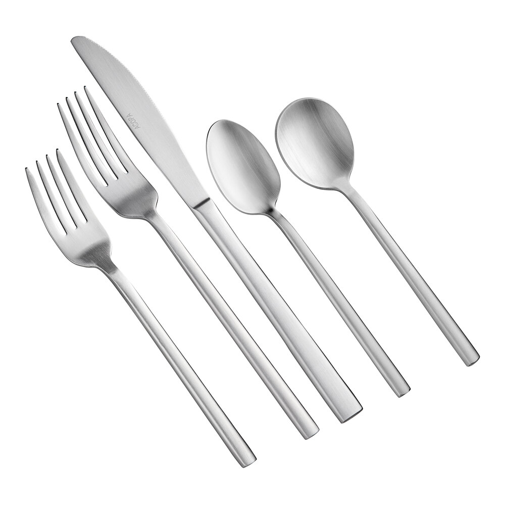 Acopa Phoenix Satin 18/0 Stainless Steel Forged Flatware 5 Piece Set - Sample