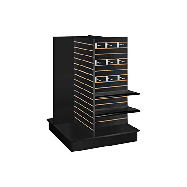 36" x 36" x 54" Black Wood Quad Slatwall Merchandiser