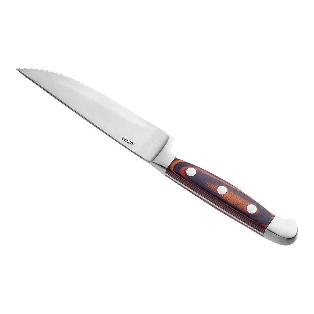 Acopa 5" Steak Knife with Full Tang Natural Finish Pakkawood Handle - 6/Pack