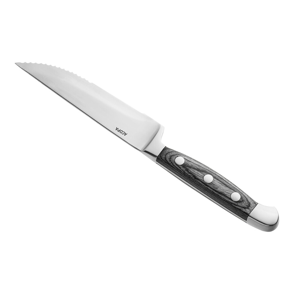 Acopa 5" Steak Knife with Full Tang Gray Finish Pakkawood Handle - 6/Pack