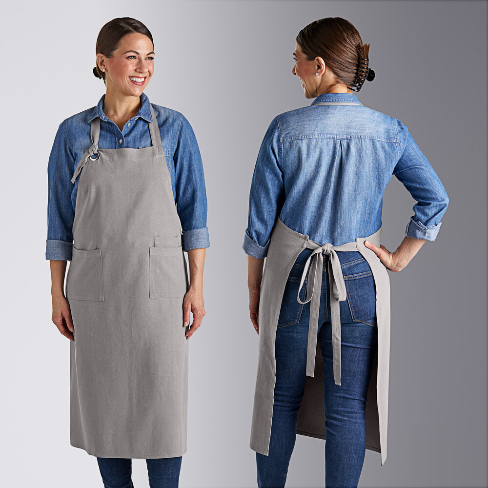 Acopa Ashville Steel Linen Adjustable Bib Apron with 3 Pockets - 34" x 30"