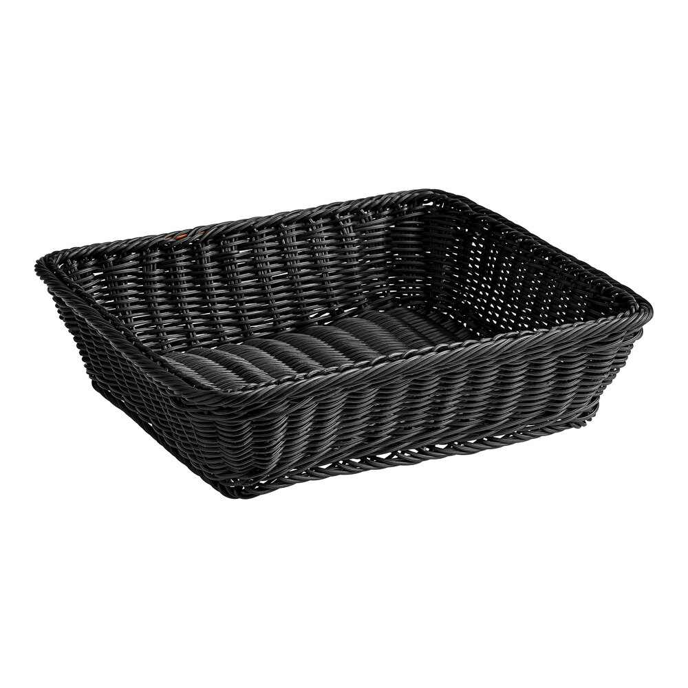 Acopa Weave 14" x 13" Rectangular Black Woven Plastic Rattan Basket