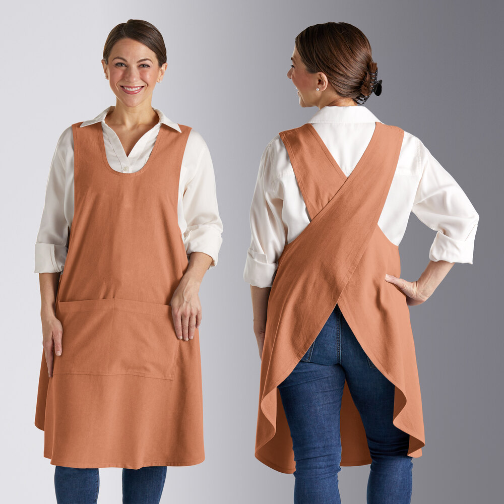 Acopa Ashville Cinnamon Linen Smock Bib Apron with 2 Pockets - 37" x 43"