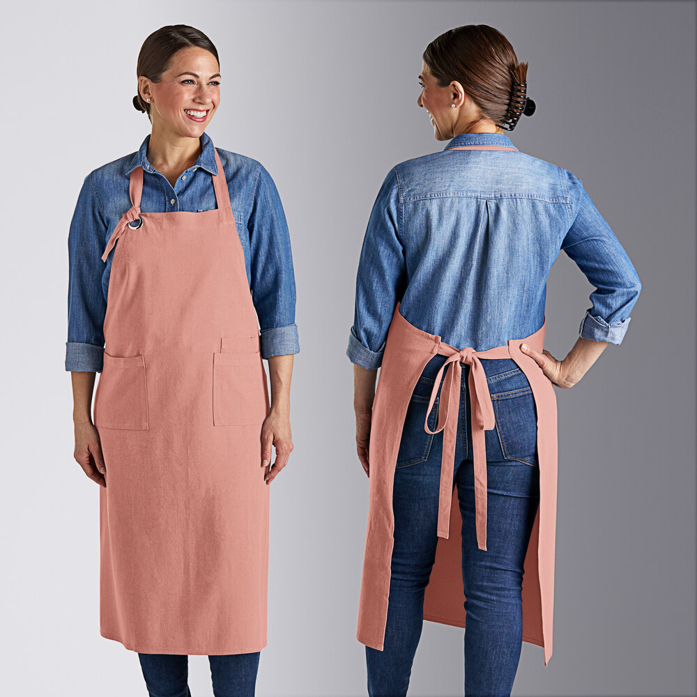 Acopa Ashville Mauve Linen Adjustable Bib Apron with 3 Pockets - 34" x 30"