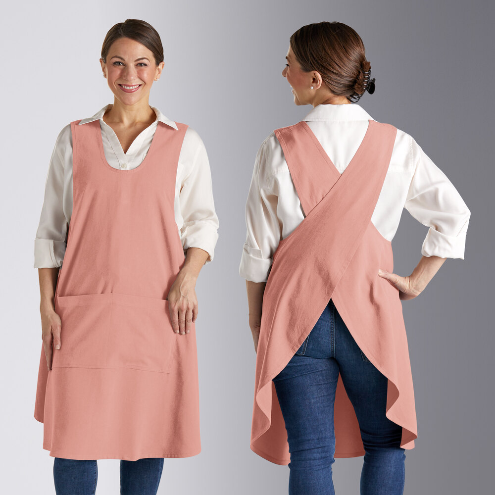 Acopa Ashville Mauve Linen Smock Bib Apron with 2 Pockets - 37" x 43"