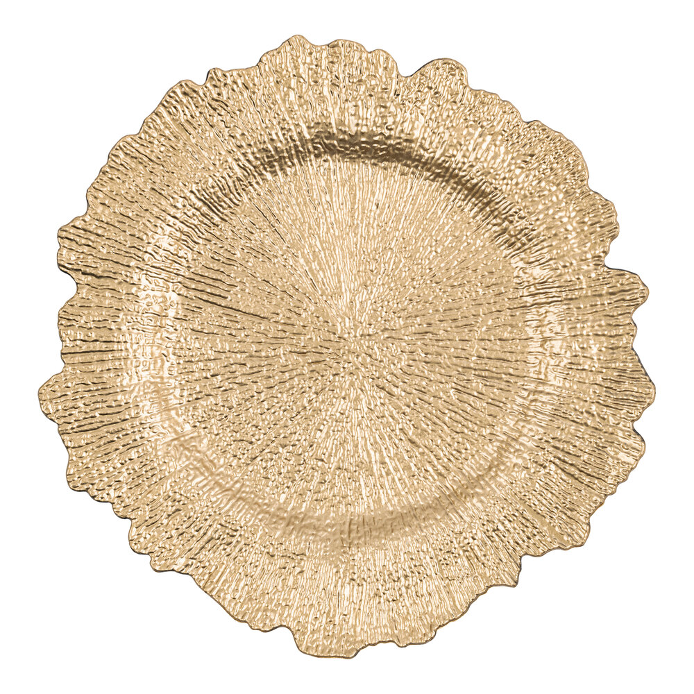 American Atelier 13" Round Reef Gold Plastic Charger Plate by Jay Companies - 12/Pack