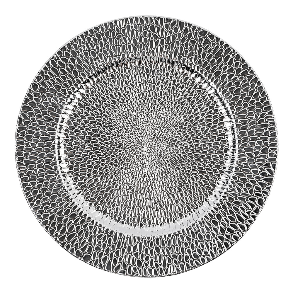 American Atelier 13" Round Raindrops Silver Plastic Charger Plate by Jay Companies - 12/Pack