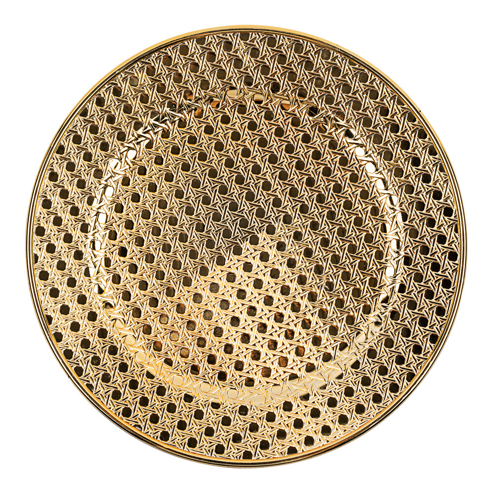 American Atelier 13" Round Impressions Gold Plastic Charger Plate by Jay Companies - 12/Pack