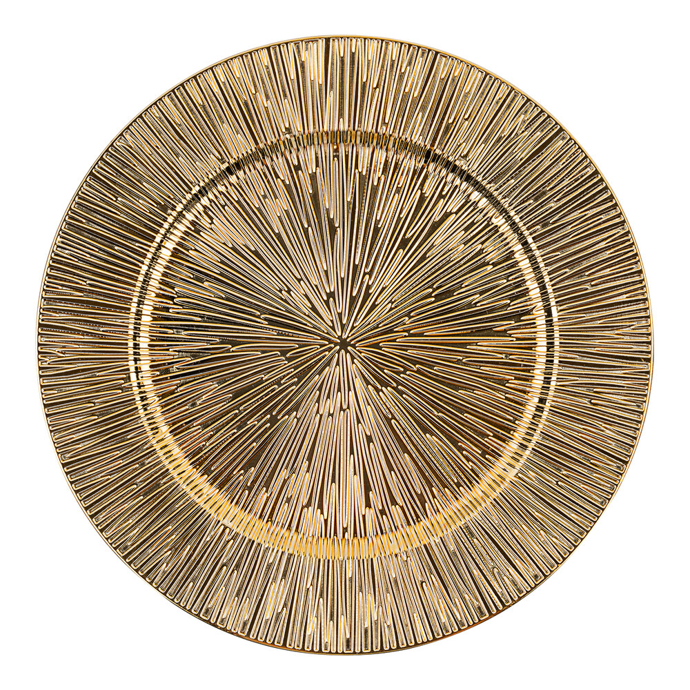 American Atelier 13" Round Starburst Gold Plastic Charger Plate by Jay Companies - 12/Pack