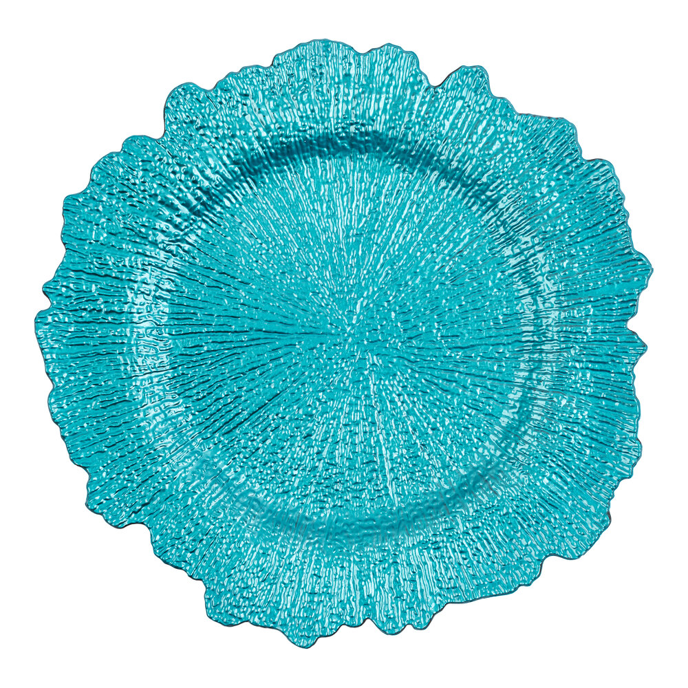 American Atelier 13" Round Reef Aqua Plastic Charger Plate by Jay Companies - 12/Pack
