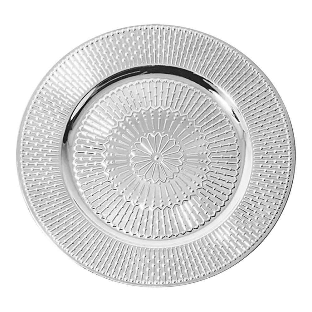 American Atelier 13" Round Medallion Silver Plastic Charger Plate by Jay Companies - 12/Pack
