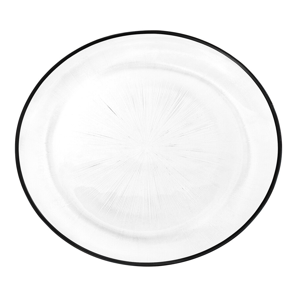 American Atelier 13" Round Elite Black Rim Glass Charger Plate by Jay Companies - 12/Pack