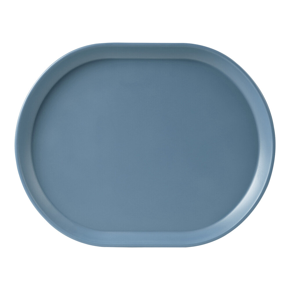 Cal-Mil Hudson 14" x 11 1/4" Stone Blue Oval Raised Rim Melamine Platter