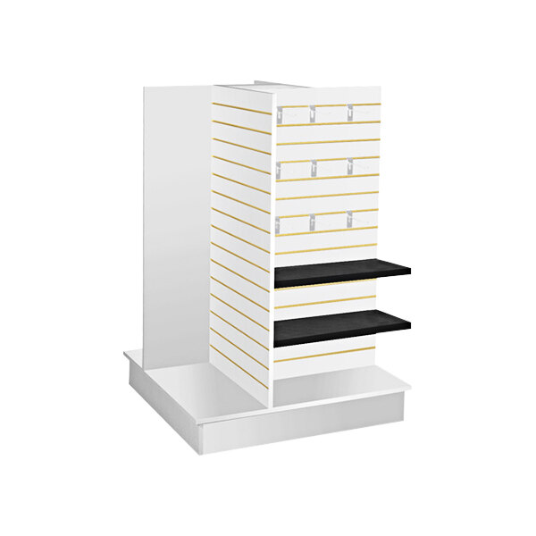 36" x 36" x 54" White Wood Quad Slatwall Merchandiser