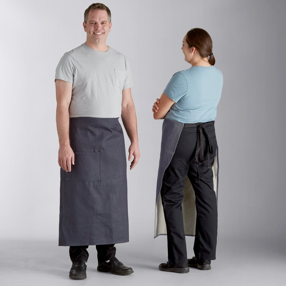 Acopa Kennett Blue Denim Standard Bistro Apron with Pocket and Black Webbing - 33" x 30"