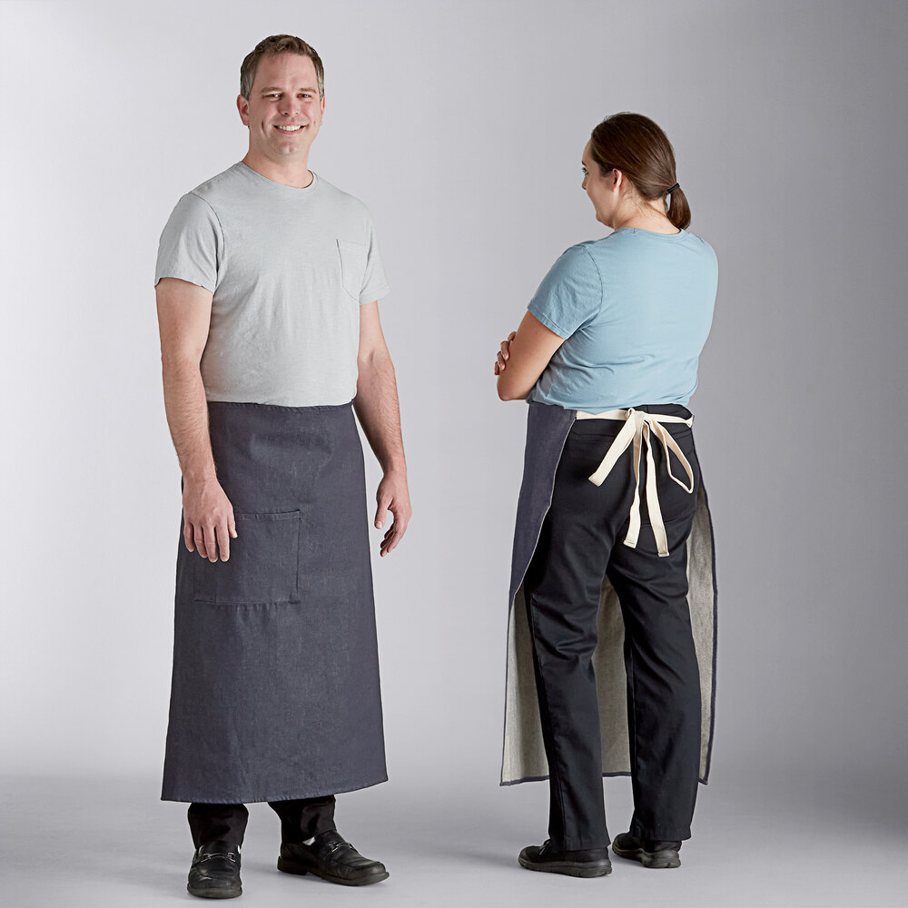 Acopa Kennett Blue Denim Standard Bistro Apron with Pocket and Natural Webbing - 33" x 30"