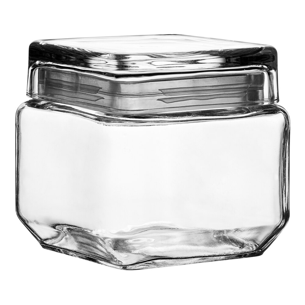 Acopa 28 oz. Clear Stackable Square Glass Jar