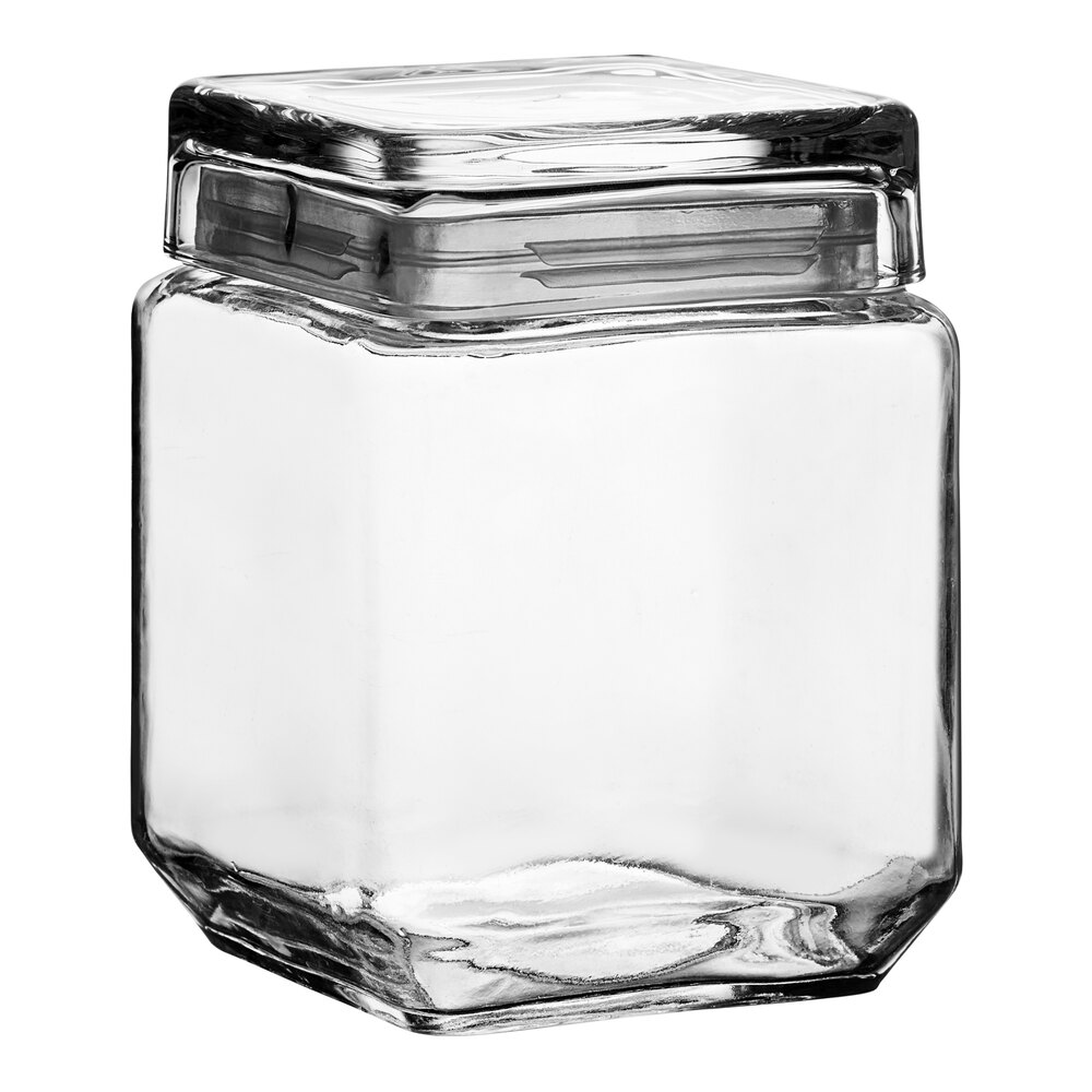 Acopa 40 oz. Clear Stackable Square Glass Jar