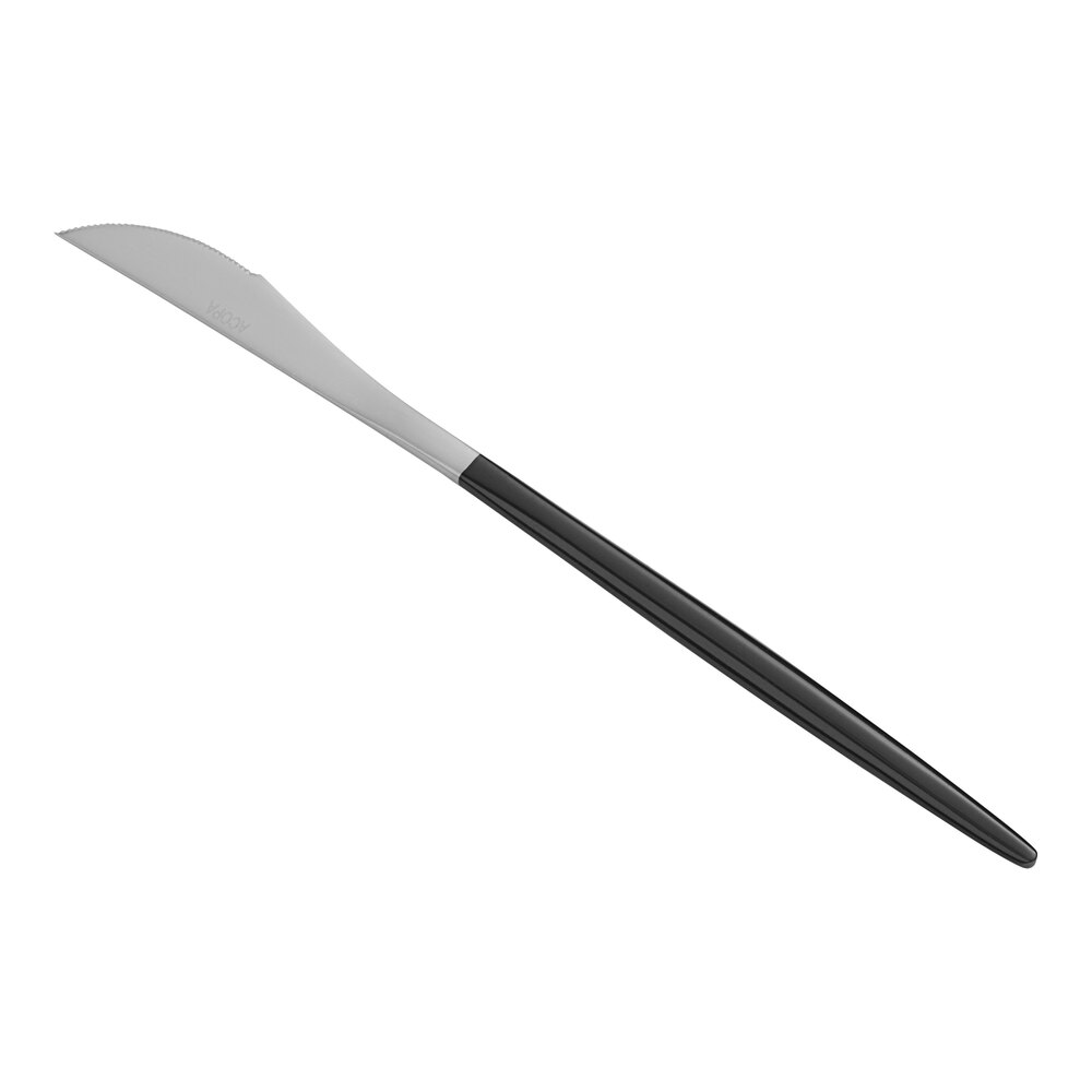 Acopa Odin Black / Silver 8 7/8" 18/8 Brushed Stainless Steel Extra Heavy Weight Forged Dinner Knife - 12/Case