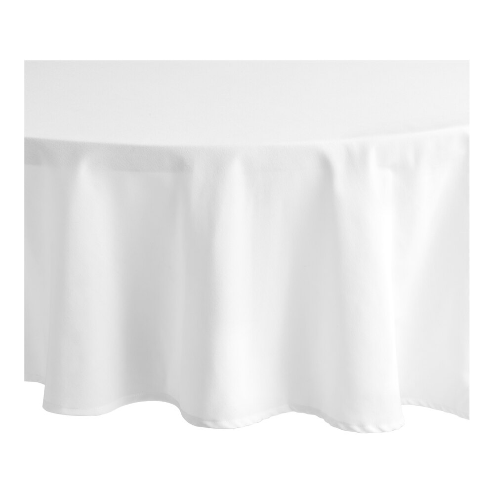 Choice 132" Round White Seamless 100% Spun Polyester Hemmed Cloth Table Cover