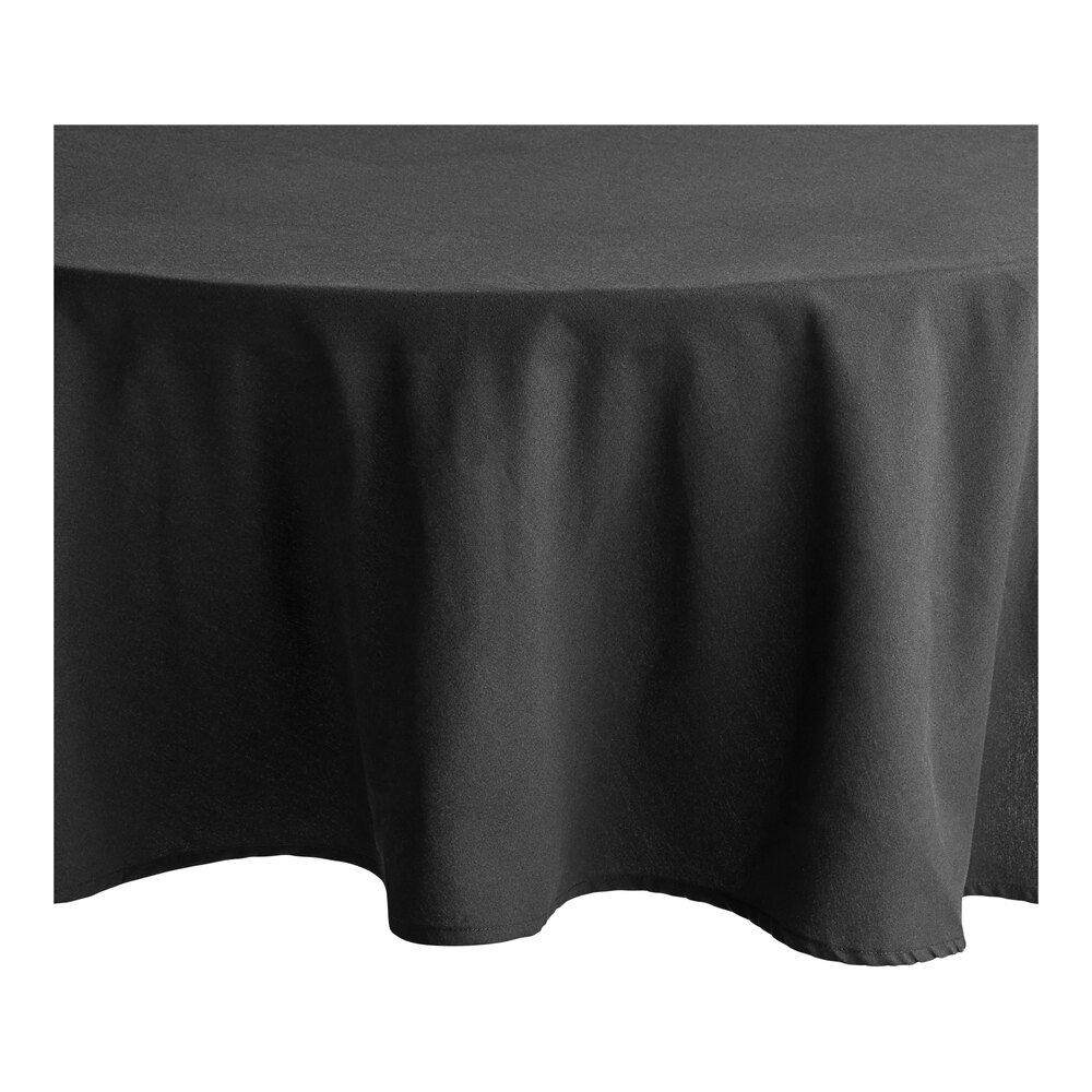 Choice 132" Round Black Seamless 100% Spun Polyester Hemmed Cloth Table Cover
