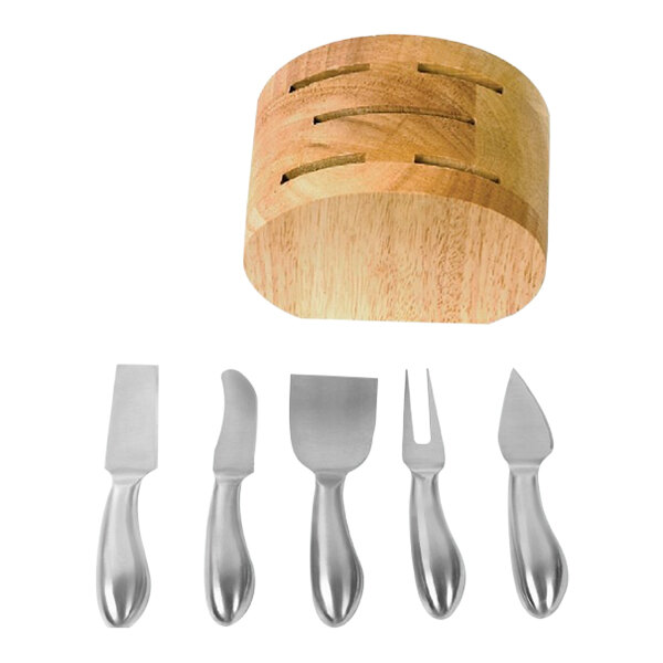 Franmara Blocco 6-Piece Cheese Knife / Fork Set with Rubberwood Block 1095 BX