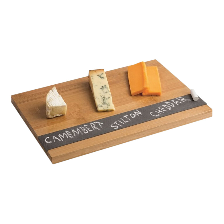 Franmara 11 7/8" x 7 7/8" x 5/8" Bamboo Cheese Board with Slate Inlay - 10/Case