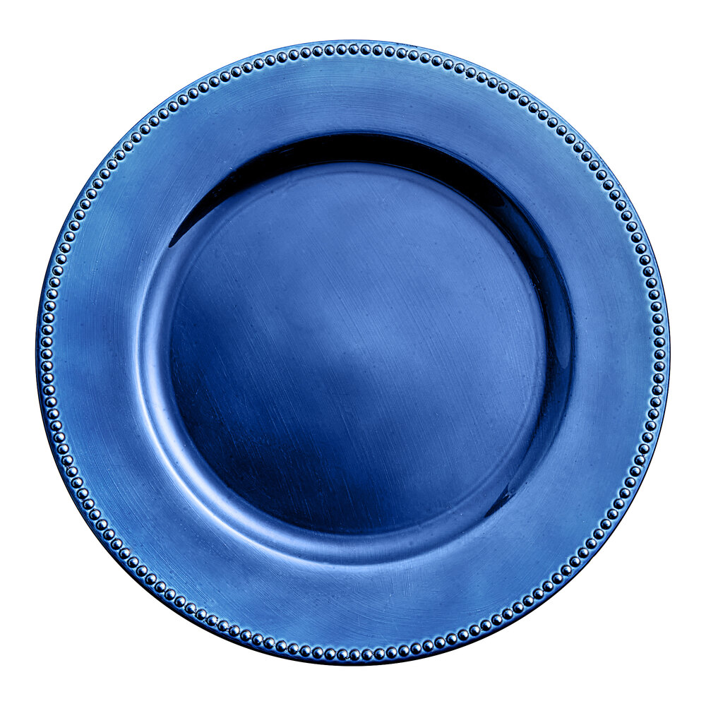 Choice 13" Round Royal Blue Beaded Rim Plastic Charger Plate - 12/Case