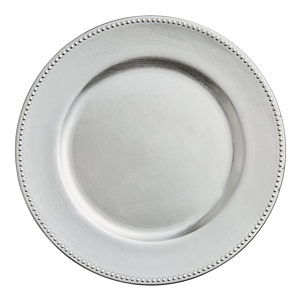 Choice 13" Round Silver Beaded Rim Plastic Charger Plate - 12/Case