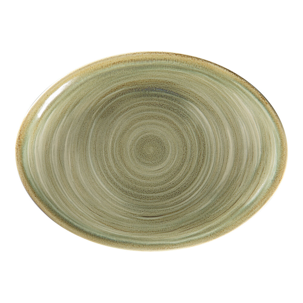 RAK Porcelain Rakstone Spot 10 1/4" x 7 1/2" Emerald Porcelain Oval Platter - 12/Case