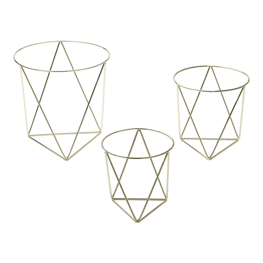 American Metalcraft 3-Piece Gold Metal Geometric Pizza Stand Set