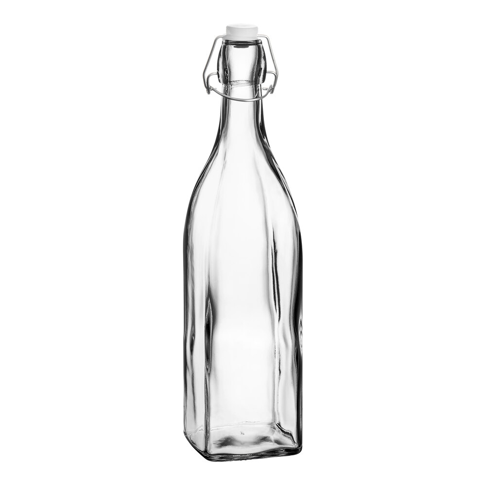 Acopa 35 oz. Customizable Clear Glass Bottle with Wire Bail Swing Top Lid - 12/Case