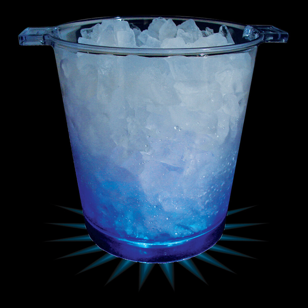200 oz. Customizable Plastic Ice Bucket with 5 Blue LED Lights and Handles - 6/Case