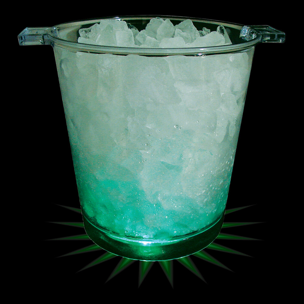200 oz. Customizable Plastic Ice Bucket with 5 Green LED Lights and Handles - 6/Case