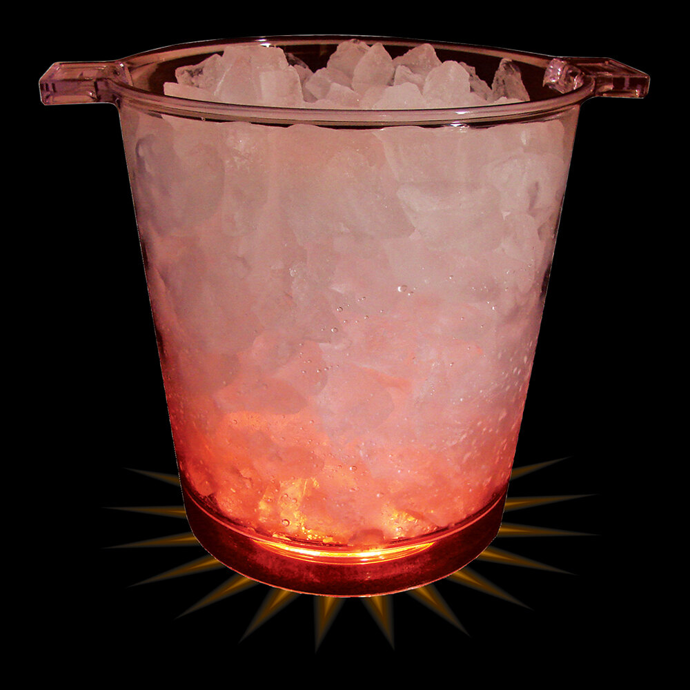200 oz. Customizable Plastic Ice Bucket with 5 Orange LED Lights and Handles - 6/Case