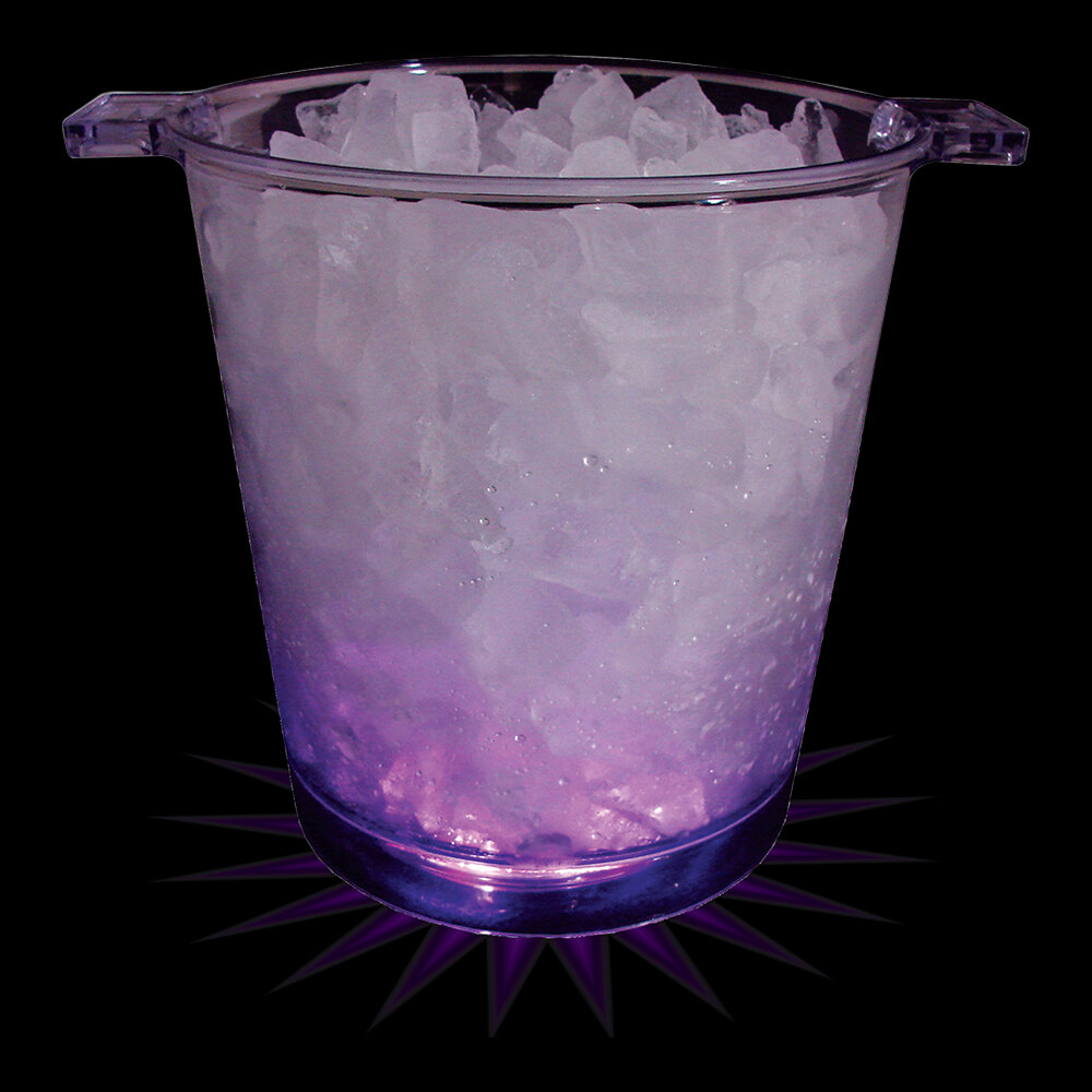 200 oz. Customizable Plastic Ice Bucket with 5 Purple LED Lights and Handles - 6/Case