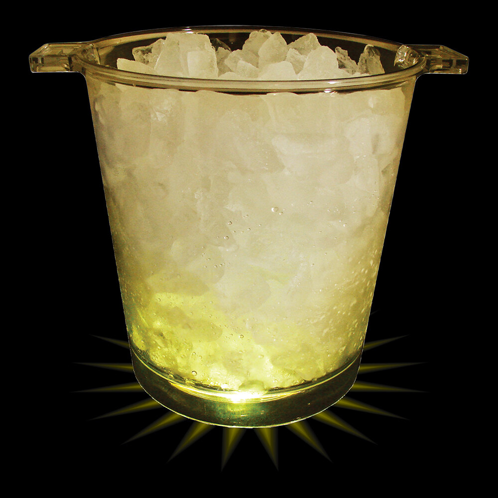 200 oz. Customizable Plastic Ice Bucket with 5 Yellow LED Lights and Handles - 6/Case