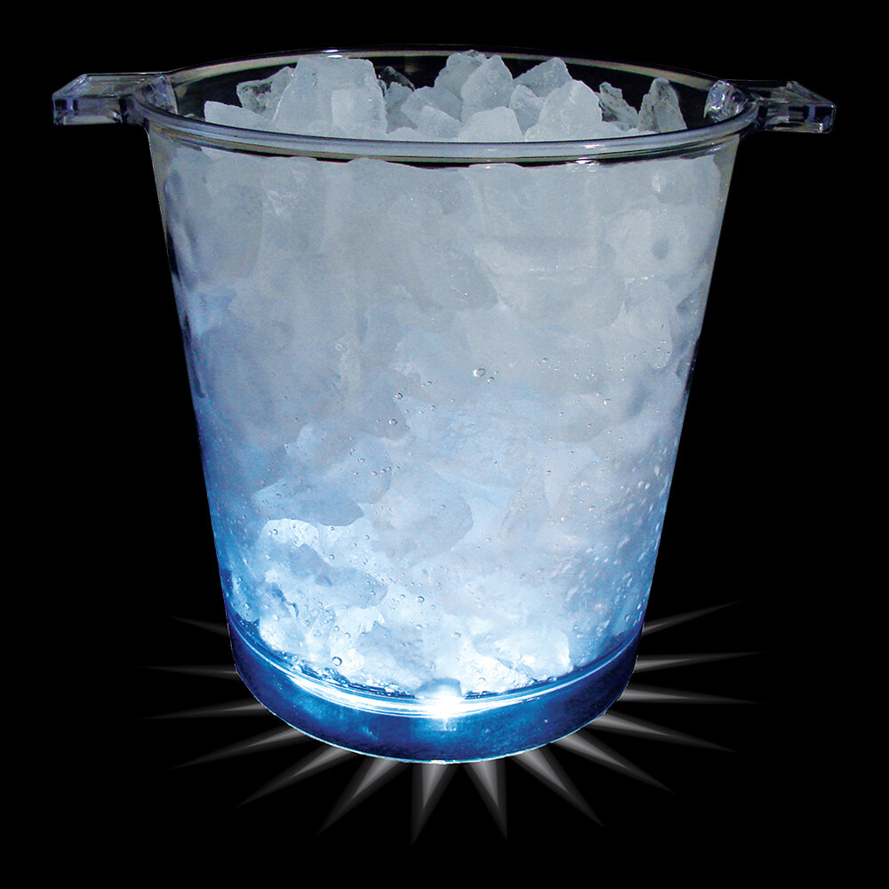 200 oz. Customizable Plastic Ice Bucket with 5 White LED Lights and Handles - 6/Case